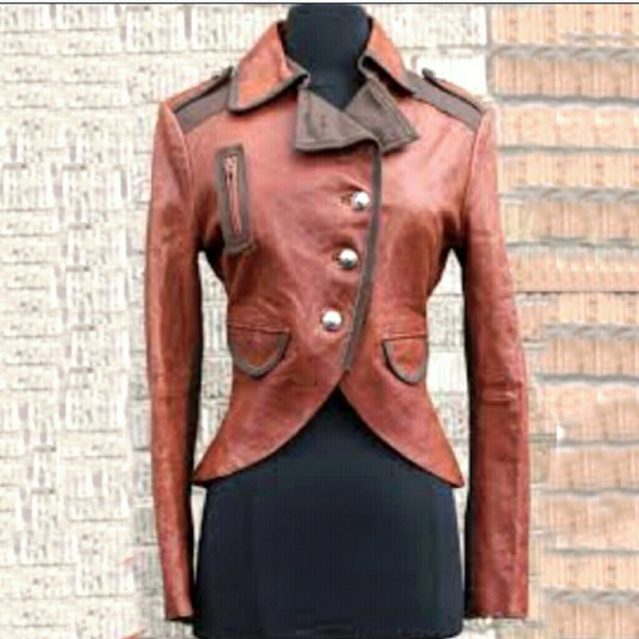 My Tribe Jackets & Blazers - My Tribe Rust Leather Moto/Military Jacket